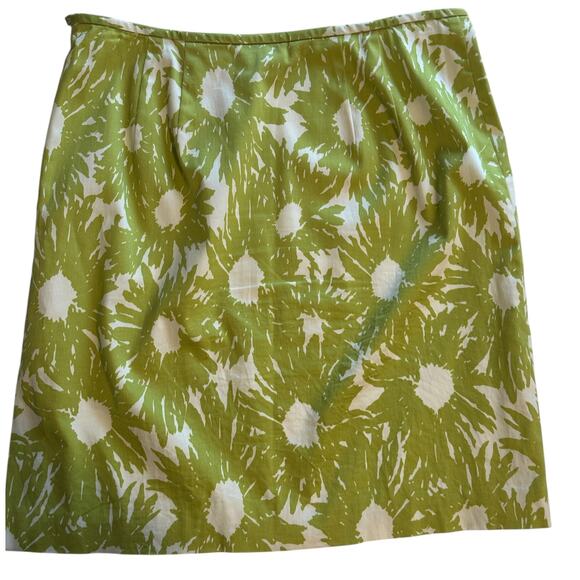 Talbots Floral Stretch Skirt Womens Size 10P Green White Cotton Career Office - Picture 3 of 9
